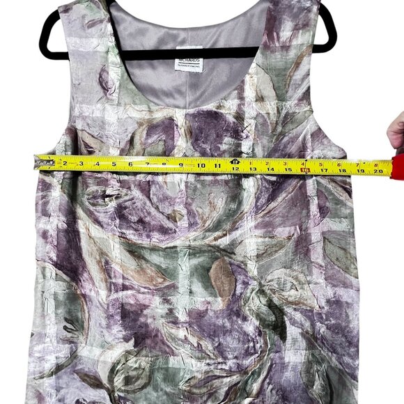 R&M Richards Sleeveless Floral Dress Textured Crinkle Lined Green Purple READ - Picture 6 of 10